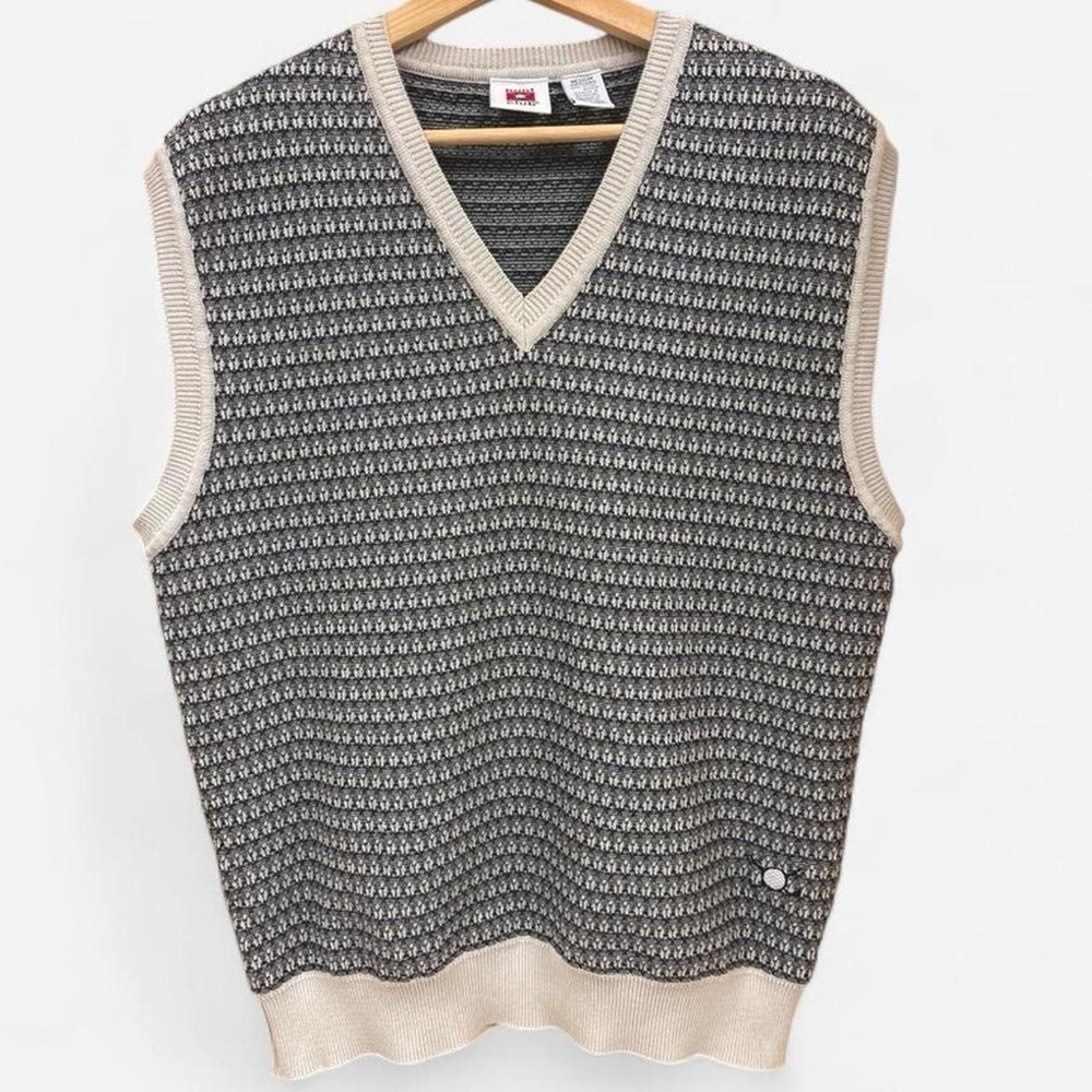 Vintage Men’s Hunt Club Cotton Knit Gray Black Embroidered Golf Sweater Vest M